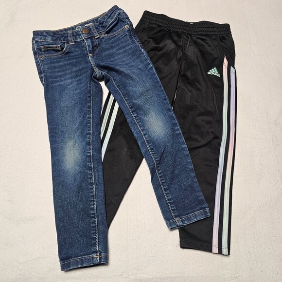 Adidas & Wonder Nation Kids Pants Bundle Size 5 - Blue Jeans & Black Track Pants - Picture 1 of 8
